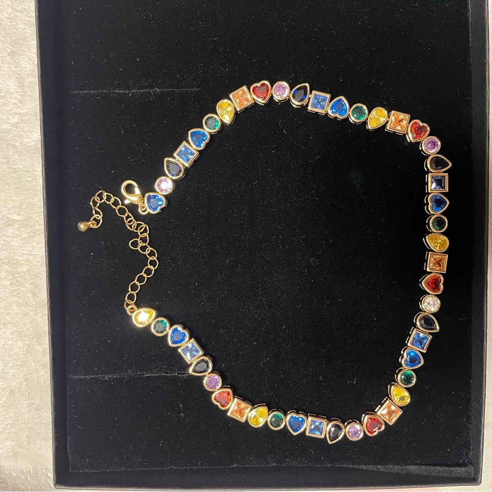 Vibrant Multicolor Heart and Square Necklace - Picture 2 of 2